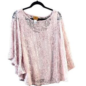 Ruby Rd Women's 3X Pink Sheer Crochet Lace Over Tank Top Cocktail Wedding Guest